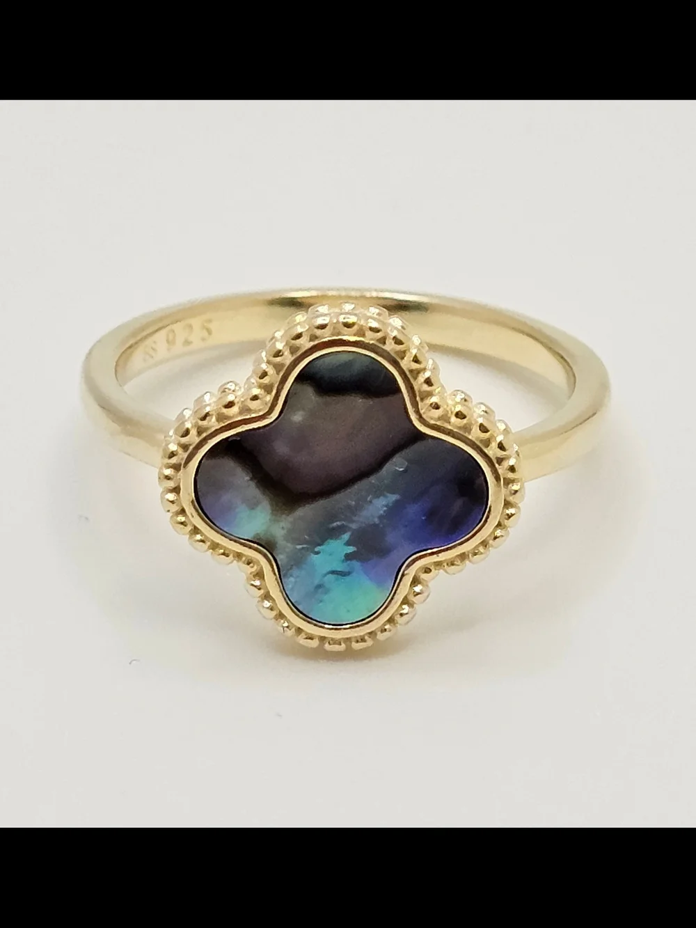 Gold Over .925 Sterling Silver Clover Abalone Ring Size 10